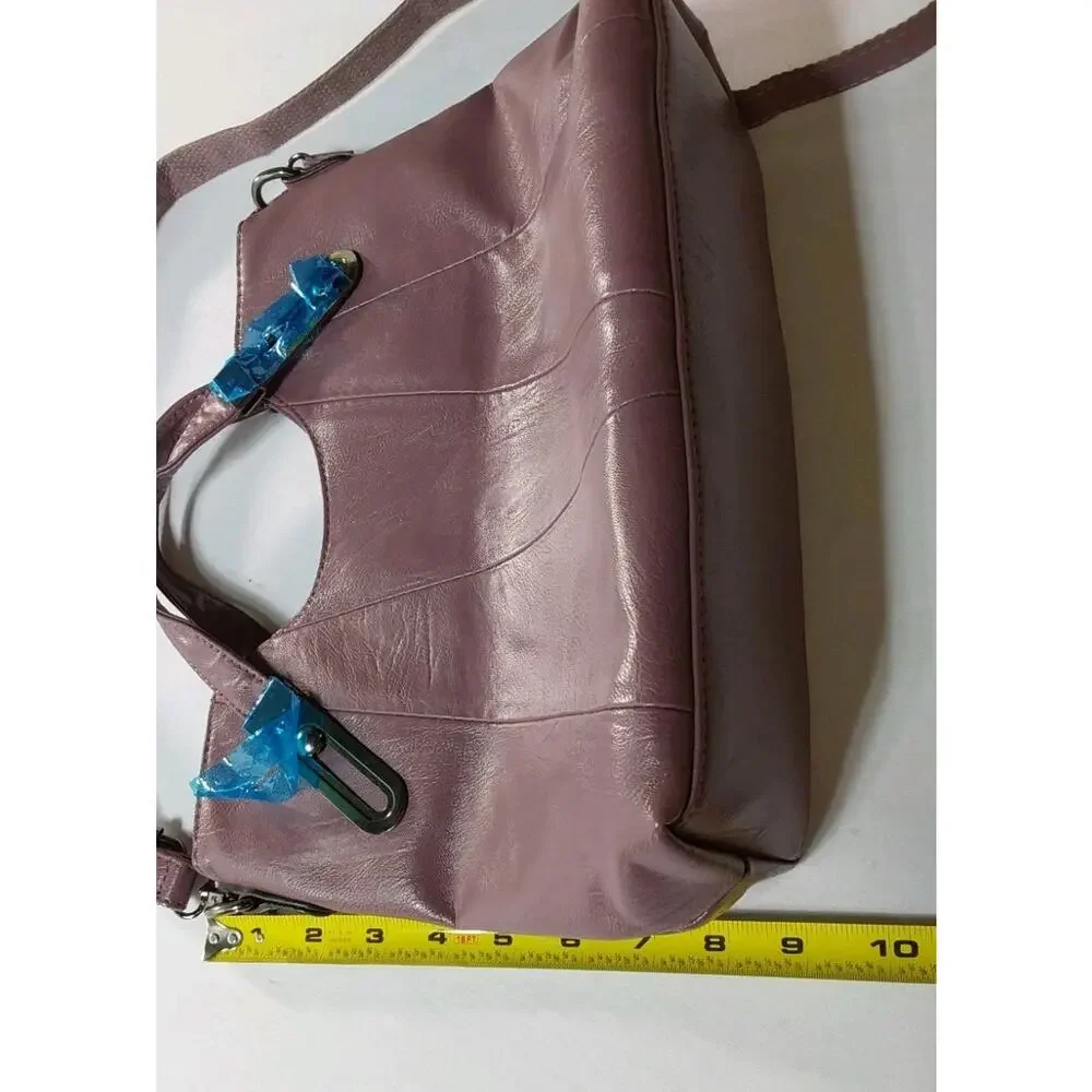 Mauve Double Handled Purse With Adjustable Shoulder Strap